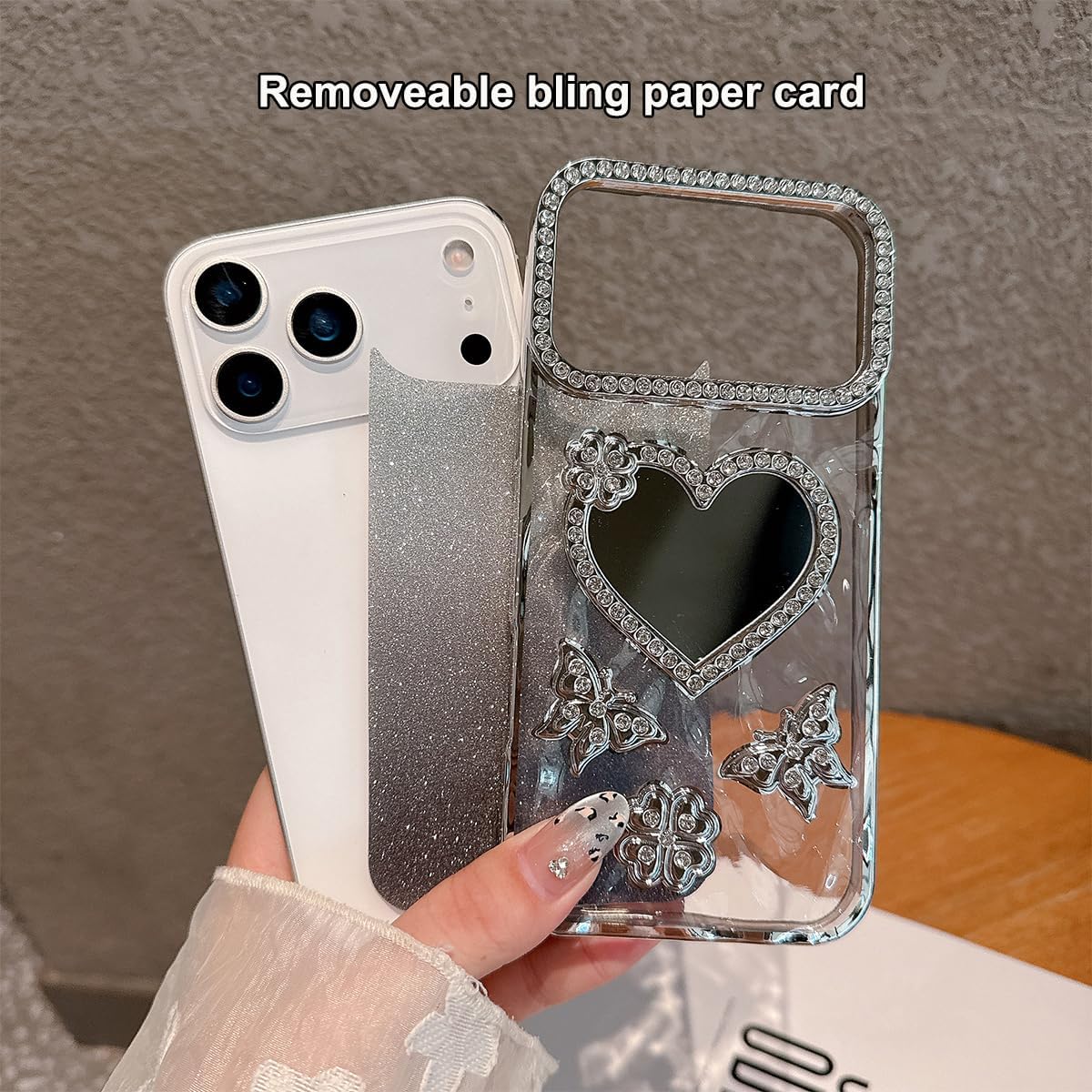 for iPhone 17 Pro Max Bling Case, Shockproof Luxury Shiny Diamond 3D Butterfly Glitter Case Girls Woman Thin Soft Phone Cover Love Heart Makeup Mirror for iPhone 17 Pro Max 6.9 inch, Purple image 4