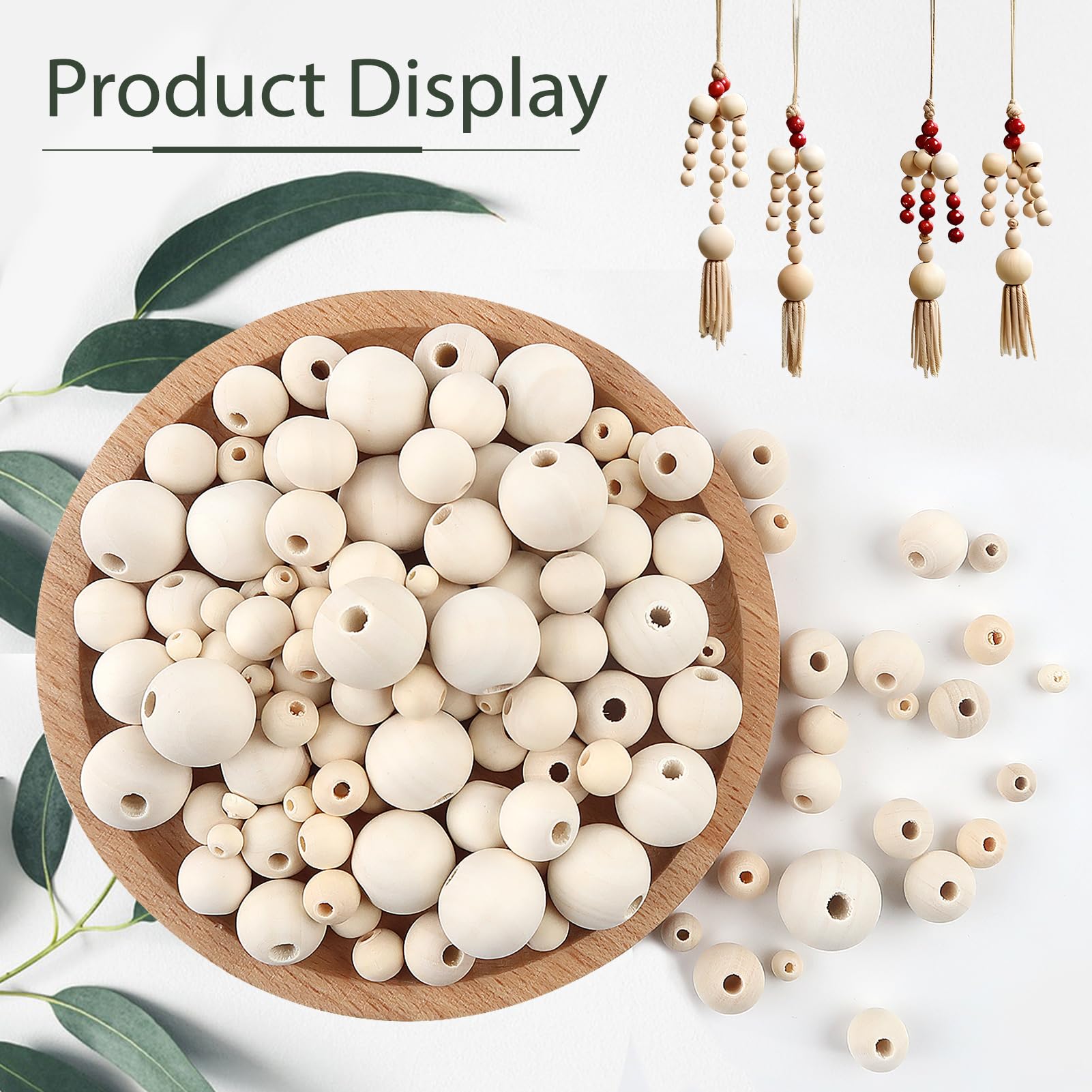 TOAOB 1050 Pezzi Perline in Legno Naturale 6mm a 20mm e 15 Metri Macrame Corda Filo Cotone Rotonde Palline Legna per Braccialetti Collane Lavoretti Fai da Te Decorazioni Artigianali
