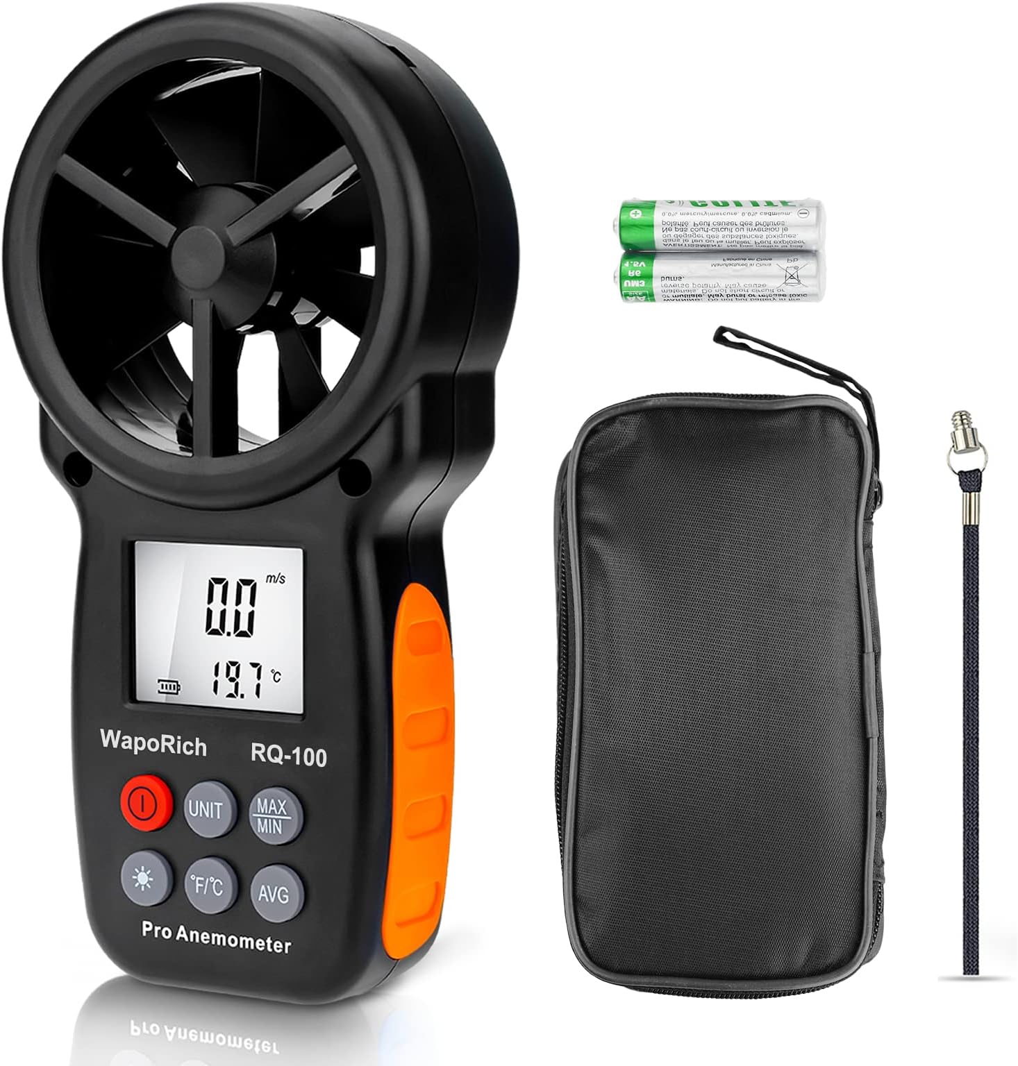 RQ-100 Handheld Anemometer, Digital Wind Speed CFM Meter Gauge Air Flow Velocity Tester