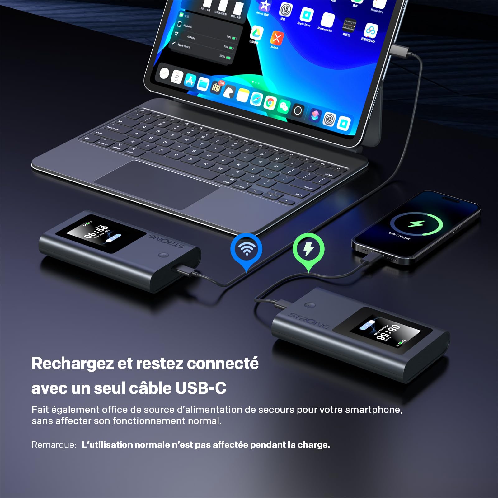 STRONG 5G+ HOPI Routeur 5G Portable WiFi 6 AX1800 avec 5 Go de données, Hotspot WiFi de Poche avec eSIM, jusqu'à 3,4 Gbps en téléchargement 5G, Batterie 4500 mAh, Port USB-C, Fonction Power Bank