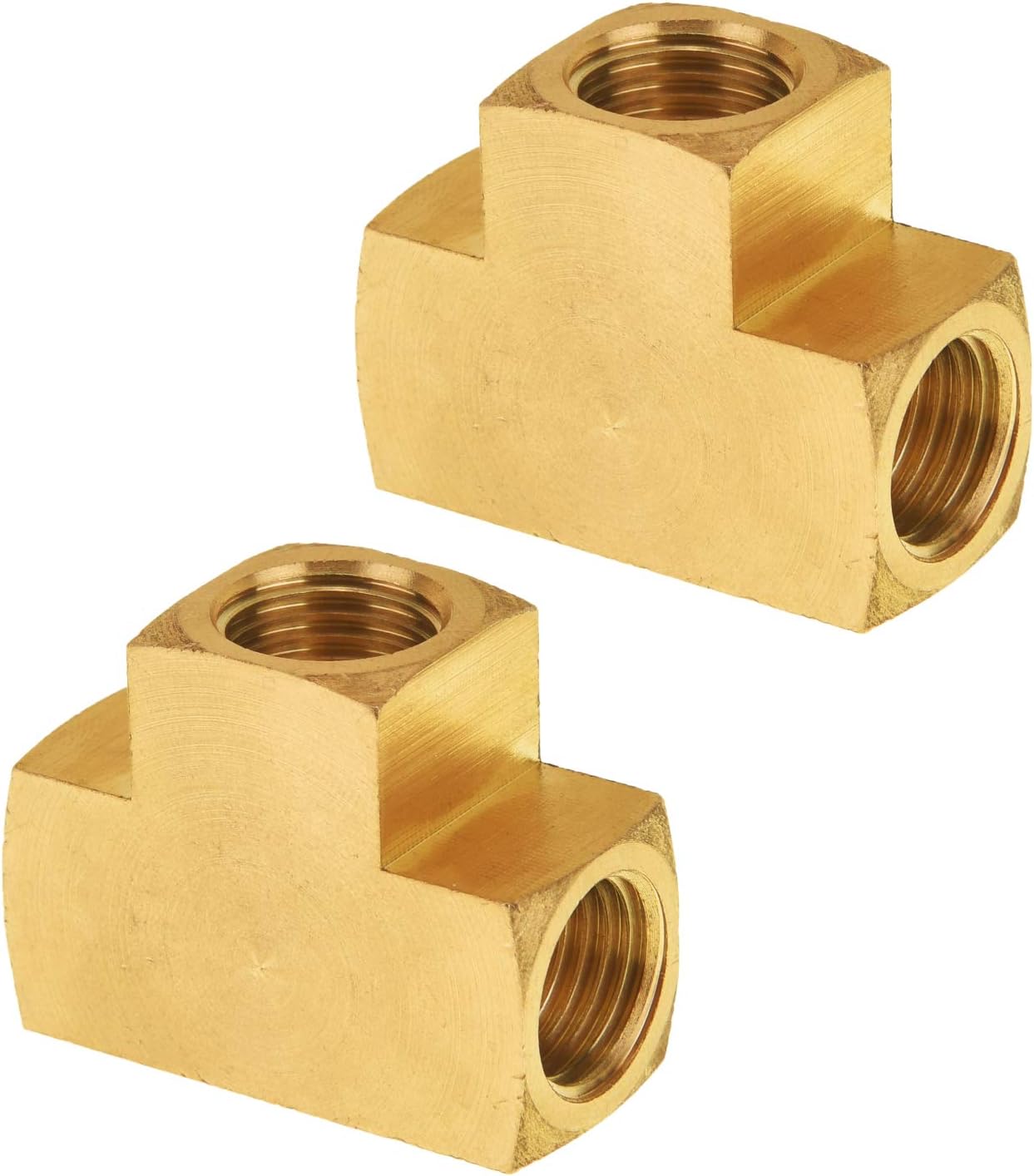 SUNGATOR 1/4'' Barstock Tee Fittings, 1/4" Inch NPT Female Brass Pipe Fittings, 1/4'' NPT Female Brass Barstock Tee Fittings for Air Compressor, Gas Line (2-Pack)
