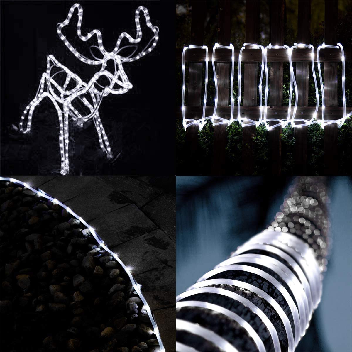 KINGCOO - Tira LED, guirnalda de tubo luminoso solar, impermeable, 30 m, 300 LED, luz solar, cable de cobre, tubo de luz, para exterior, boda, casa, fiesta, Navidad, decoración blanca