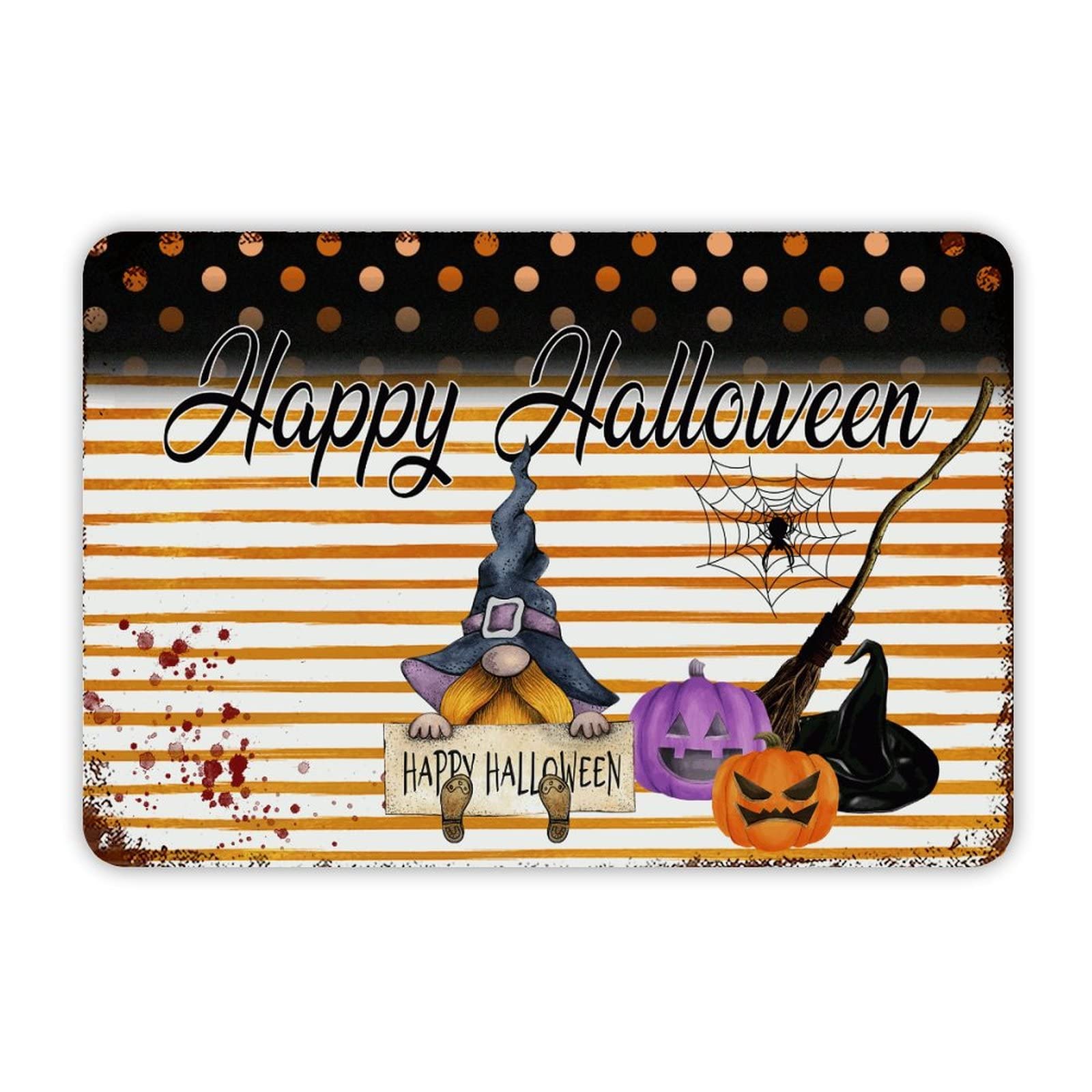 ENEDNATE Farmhouse Rustic Aluminum Sign Happy Halloween Gnome Pumpkins Metal Sign Retro Aluminum Tin Sign for Kitchen Bedroom Living Room Wall Art Door Hanger Home Decor Sign 8x12 Inch