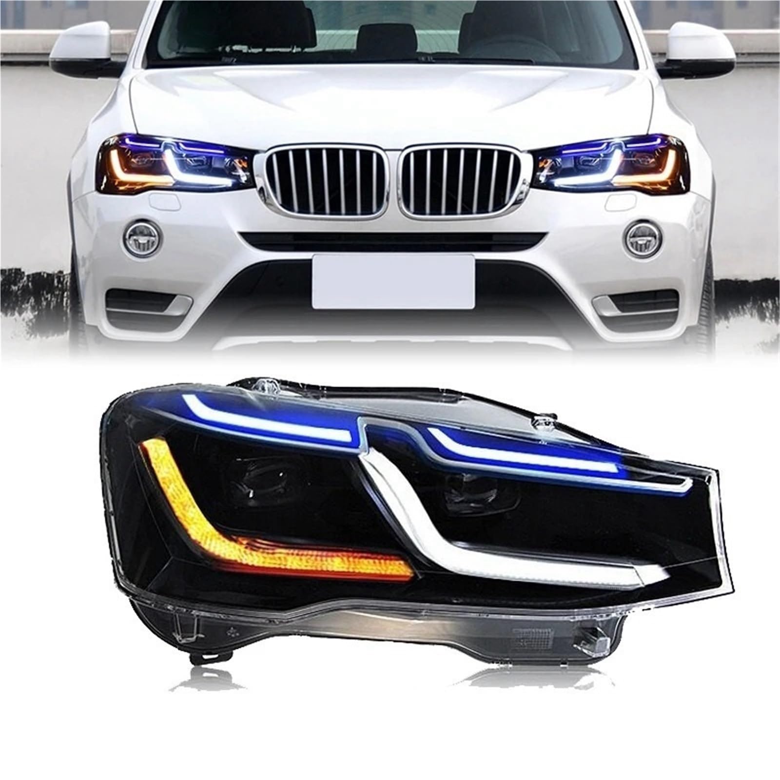 2PCS Car LED Headlamp Compatible For BMW X3 F25 2010-2016 X4 F26 Front LED Headlight Projector Lens DRL Turn Signal Automotive Accessories(X4 2013-