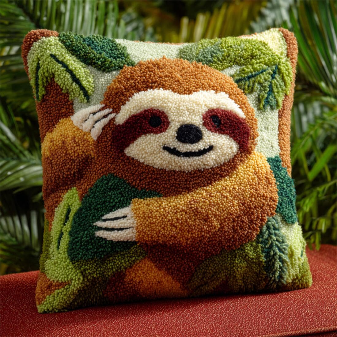 Kitquiver O Animal Diy Latch Hook Kit Fantasy Sloth Diy Latch Hook Kits Pillow Needlepoint Cushion Kit For Home Décor Needlework Set For Adult Beginners 17X17in