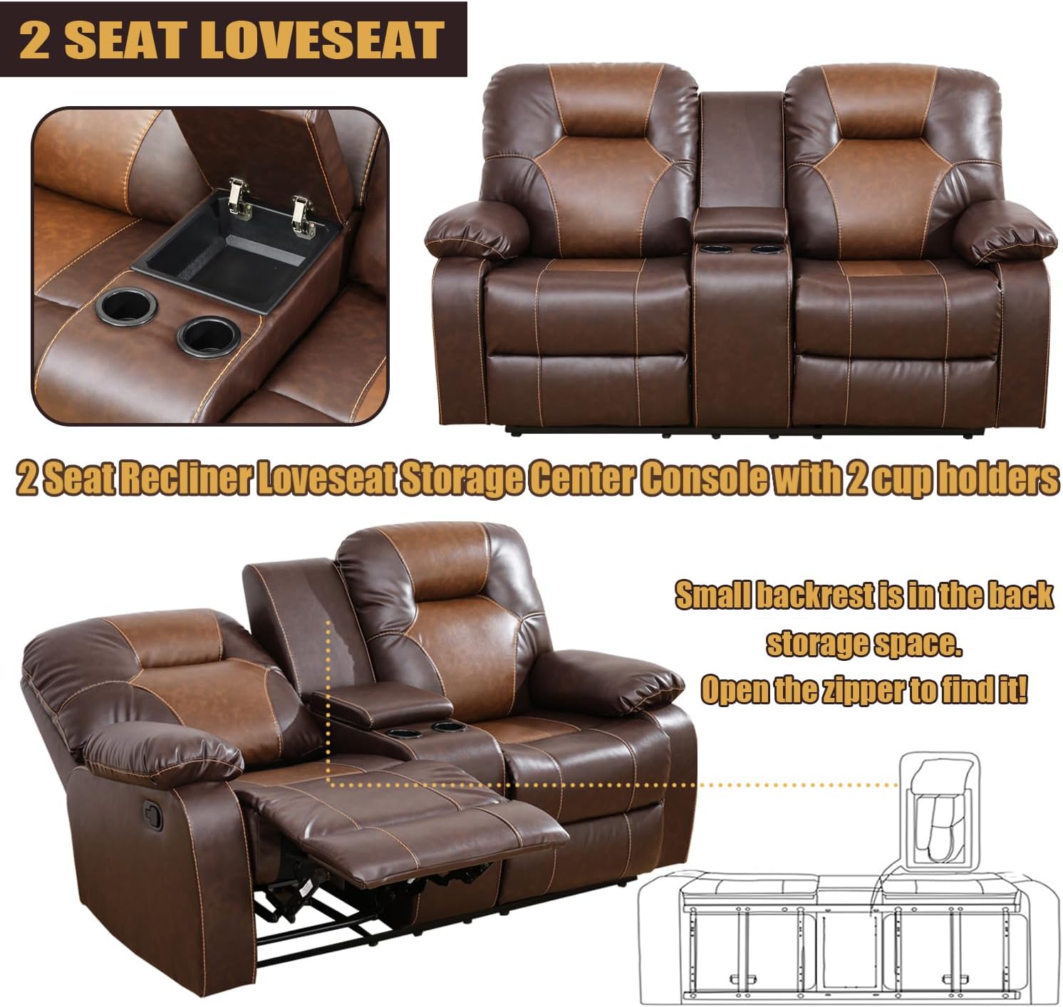 Recliner Sofa Sets for Living Room Furniture Sets, Luxurious Brown Leather Reclining Sofa Set，Reclining Couch +Loveseat Recliner+Single Recliner Chair (3 pcs Set,Brown)