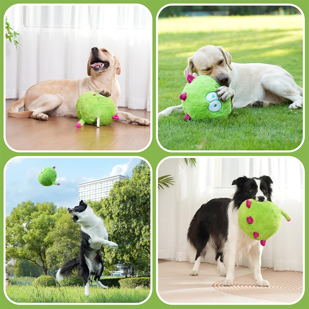 Hero Chuckles Ball Jouet en peluche pour chien – Jouet couineur pour chien – Balle durable avec couineur 3 en 1, vert monstre