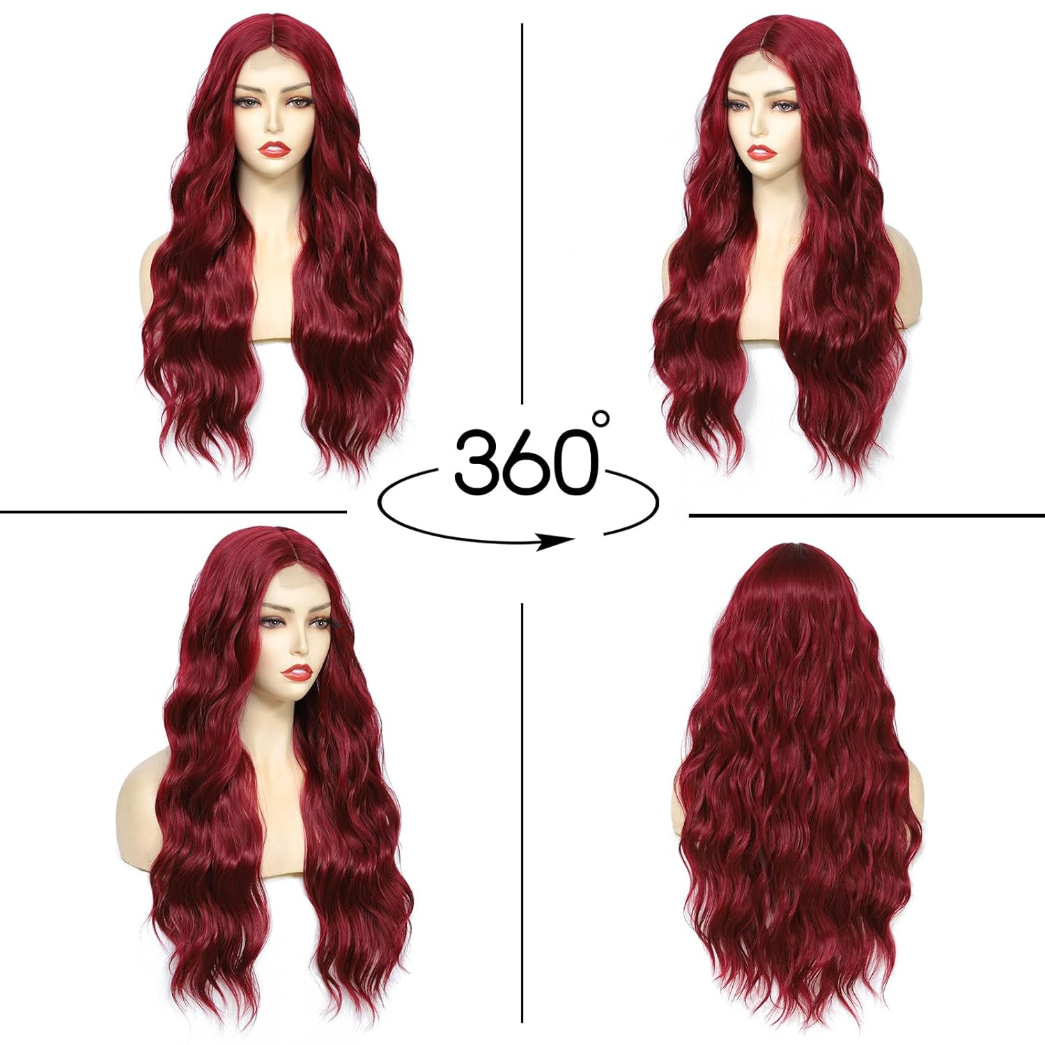 Burgundy Wig 26 Inch Long Wavy Wig for Women - Wine Red Wig Heat Resistant Synthetic Hair Middle Part Curly Wig Natural Look for Daily Party Cosplay Costume Use - Image 3
