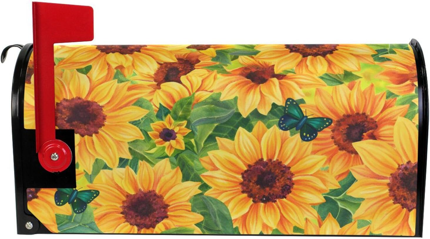 WOOR Sunflowers and Green Blue Butterflies Magnetic Magnetic Mailbox Cover Standard Size for Garden Yard Outdoor Decorations-18 x 20.8"