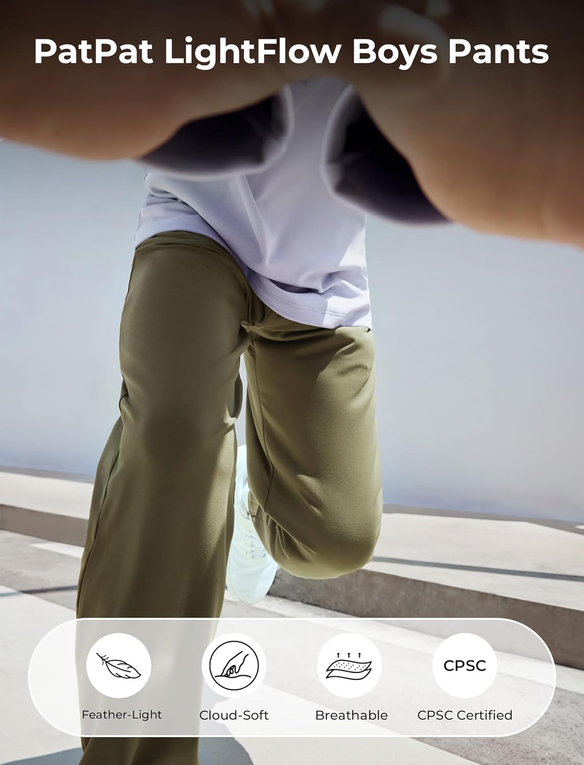 PATPAT Boys Ultra-Soft Quick-Dry Athletic Pants with Pockets & Inner Drawcord, Lightweight Joggers for Sports Training - Image 2