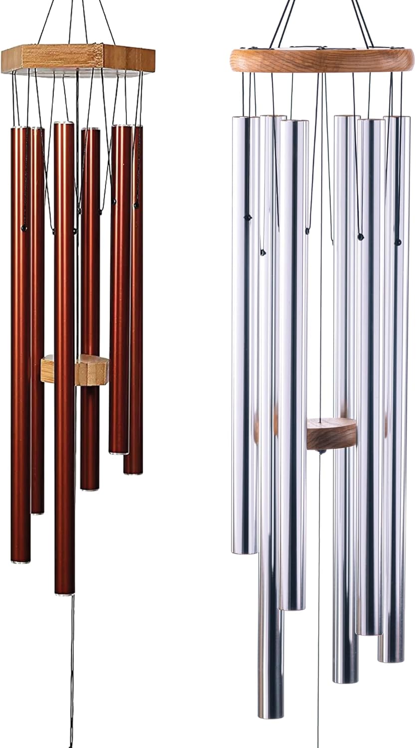 2 Pack Wind Chimes Gift Set - UpBlend Outdoors, 29” Copper-Red and 41” Silver Wind Chimes Bundle, Copper Gifts, WindChimes Outdoors
