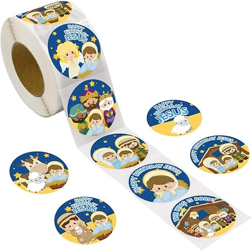 Miniatura 7 de Calcomanías religiosas de Navidad, feliz cumpleaños, Jesús, Belén, para niños, escuela cristiana, decoración de aula, VBS, recuerdo de fiesta, 500