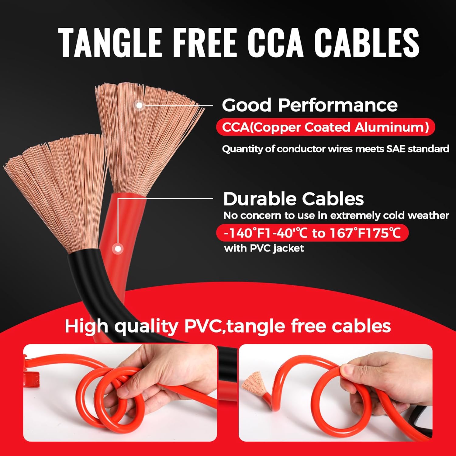 4 Gauge Jumper Cables for Car, 20FT Jumper Cable for SUV and Trucks Battery, Heavy Duty Automotive Booster Cables for Jump Starting Dead or Weak Batteries with Carry Bag