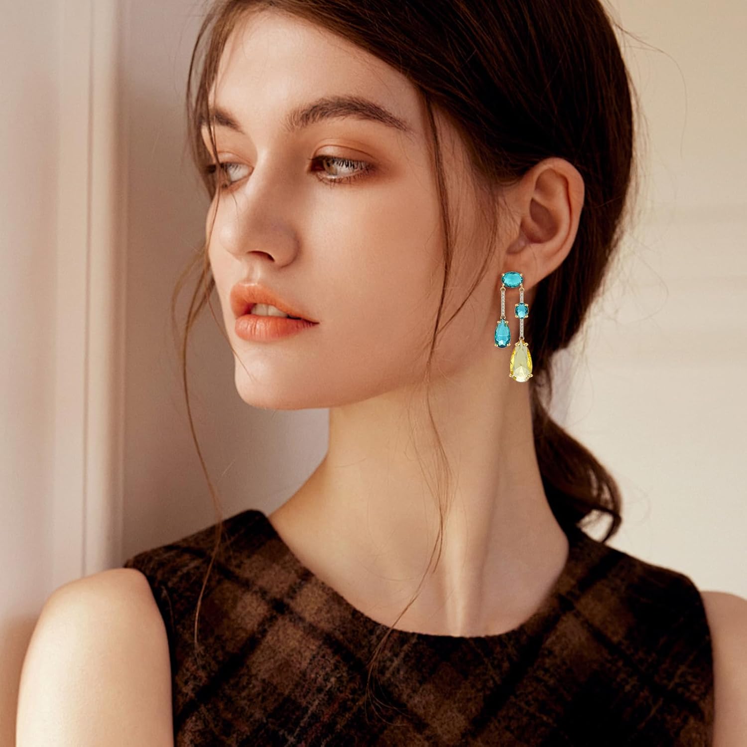 Teardrop Drop Dangle Crystal Earrings for Women Cubic Zirconia Hypoallergenic Statement Earrings Wedding Party Prom Jewelry Gift for Her - Image 2