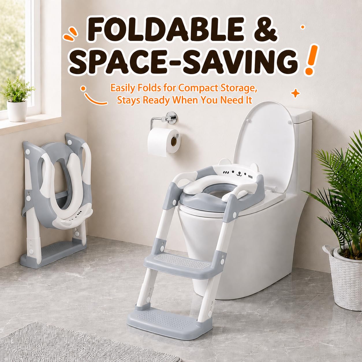Reducteur Toilette Enfant - Rehausseur Toilette Enfant - Pédale Élargie Et Antidérapante | Facile À Monter Et Ranger | Hauteur Réglable | Anti-Éclaboussures | Poignée, Gris