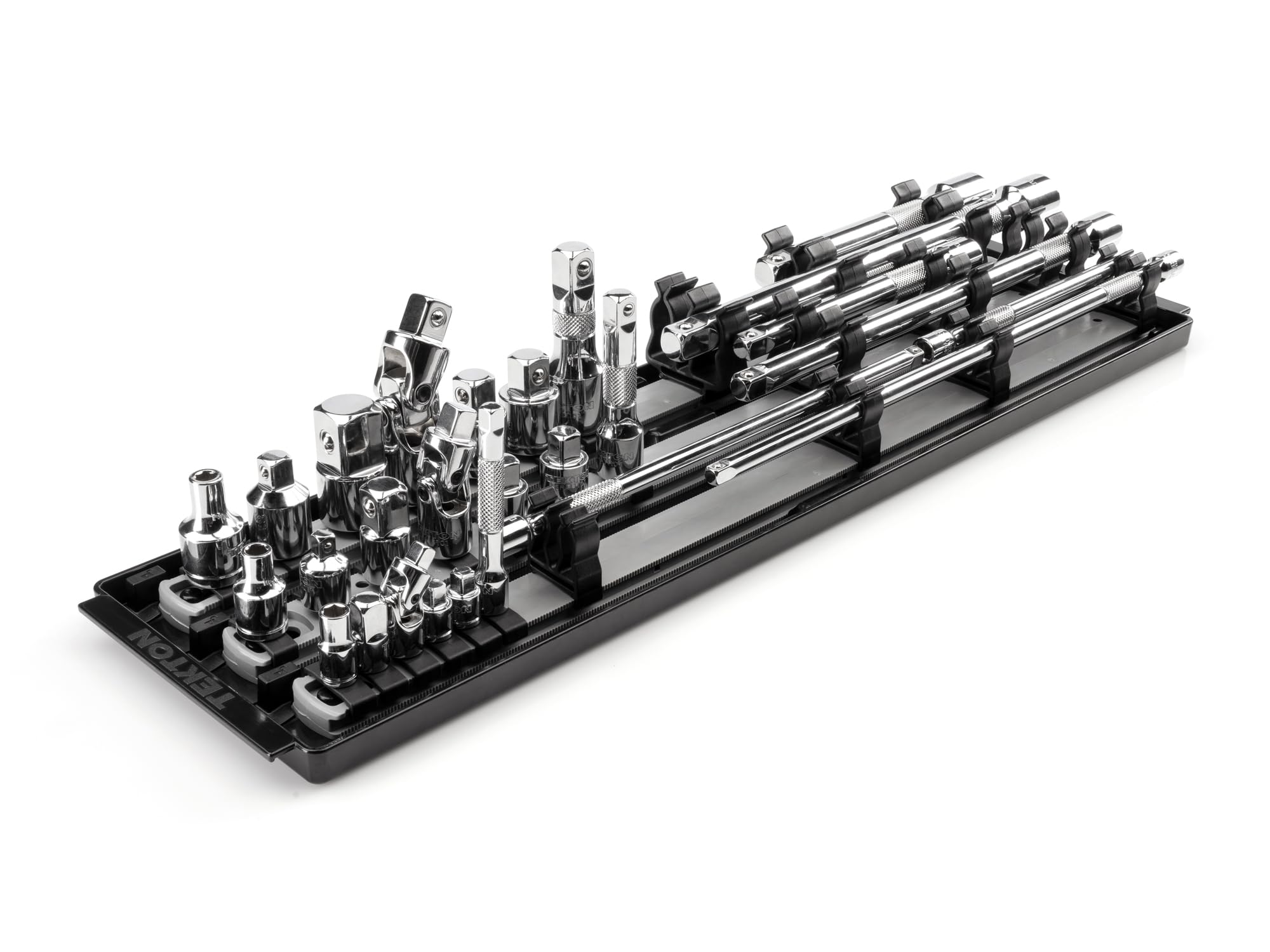 TEKTON 1/4, 3/8, 1/2 Inch Drive Extension and Accessory Set with Rails and Tray (27-Piece) | SHA99201