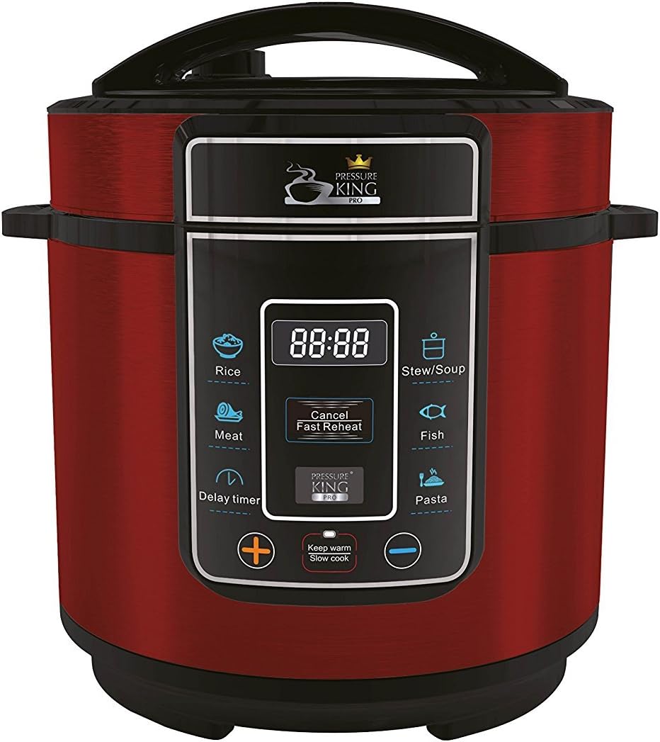 Pressure King Pro by Drew&Cole Electric Pressure Cooker 3 Litre 8-in-1 Multi Cooker, Rice Cooker, Slow Cooker, Soup Maker Red (700 W)