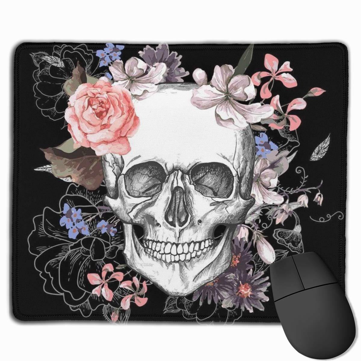 Floral Sugar Skull Mouse Pad Gaming Mousepad with Stitched Edge Non-Slip Rubber Mouse Mat for Computers Laptop