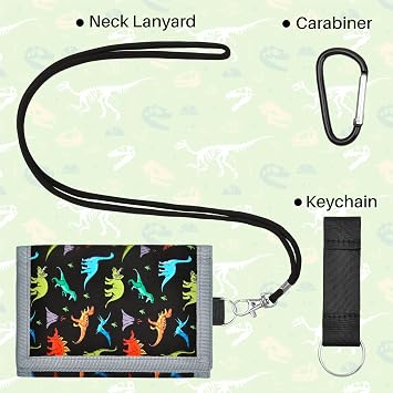 Kids Wallet for Boys, Boys Wallets for Kids 4-12 Trifold Wallet with Zippered Coin Pocket and Card Holders, Birthday Christmas Gifts Wallet - Black Dinosaur