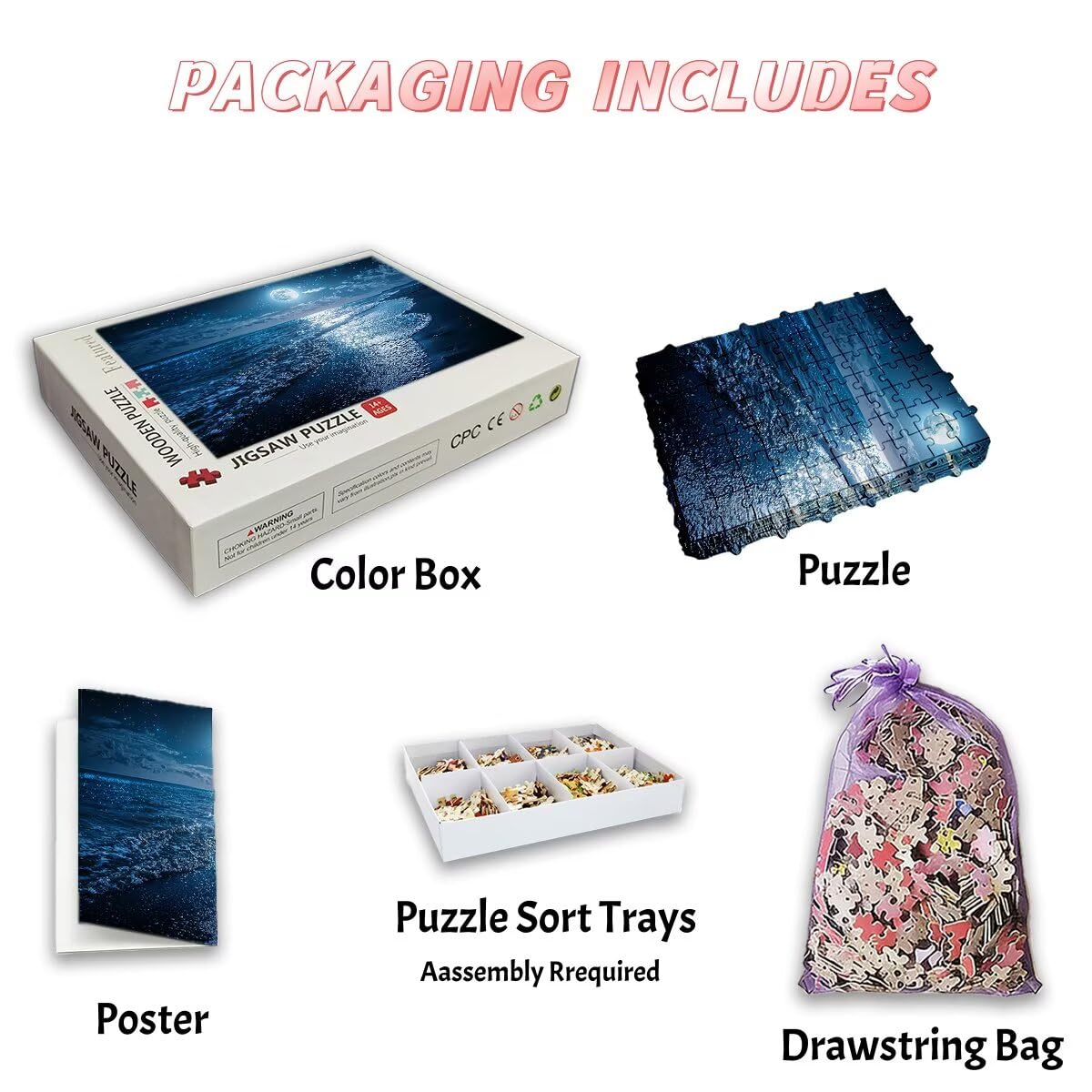 Puzzle 2000 Pezzi Spiaggia, Puzzle Luna per Adulti, Puzzles in Legno Intrattenimento Creativo, Divertimento, Puzzles Educativi Classici con Confezione di Alta Qualità Idea Regalo Donna Decor -2736