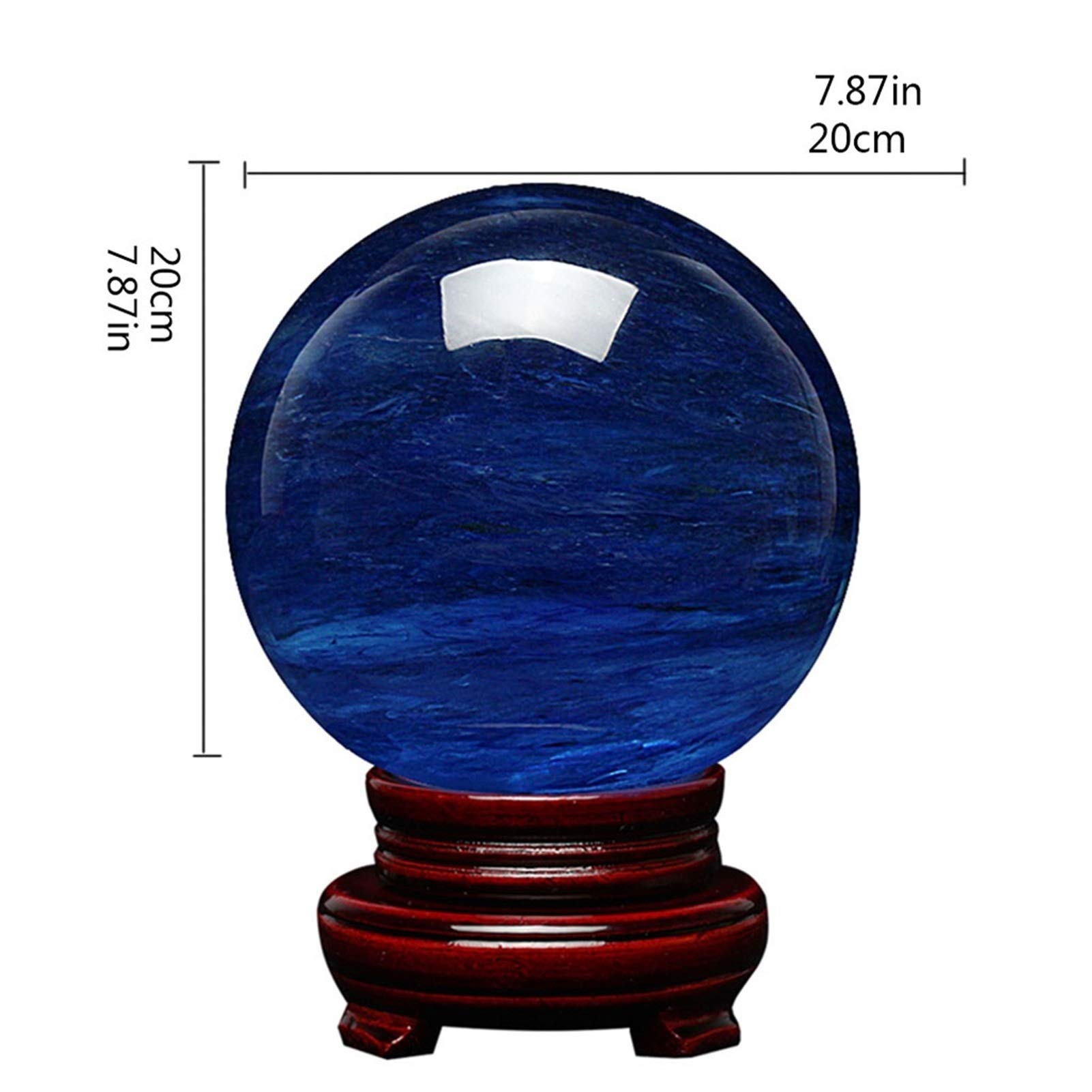 Bola de Cristal (en la Magia Occidental) Abrir luz Azul Cristal Ball Mano Pulido Feng Shui Crystal Ball Fortune Decling Home Office Decoration Apertura Regalo Bola de Cristal(B20cm/7.87in)