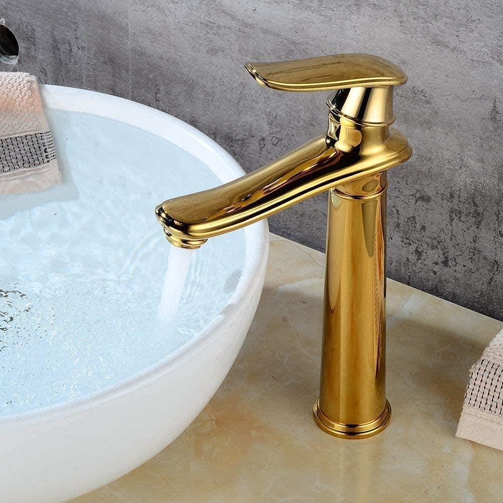 Grifos Monomando para Fregadero, Monomando de Cobre, Grifo de Fregadero de Cocina Dorado H20.1Cm, Grifo Monomando para Lavabo, grifos de Agua fría y Caliente, para Cocina y baño/dorado/H30Cm