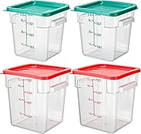 Vista 1 de Lallisa 4 recipientes transparentes de almacenamiento de alimentos de 8 cuartos y 4 cuartos de galón con tapas, asas y básculas, recipientes rojo