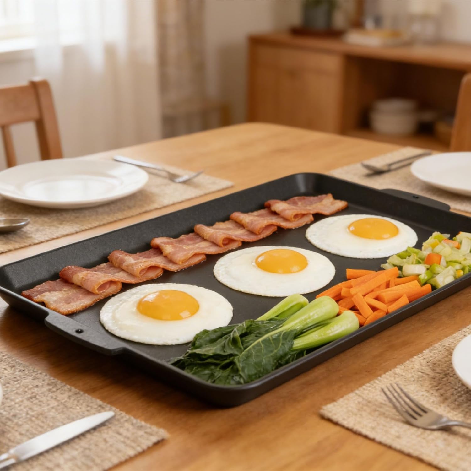 SafBbcue 19 x 11.5 Inch Cast Iron Griddle Pan for Stovetop, Oven, Grill, Campfire, Suitable for Kitchen and Outdoor Cooking, Roasting, Pan Frying, Baking