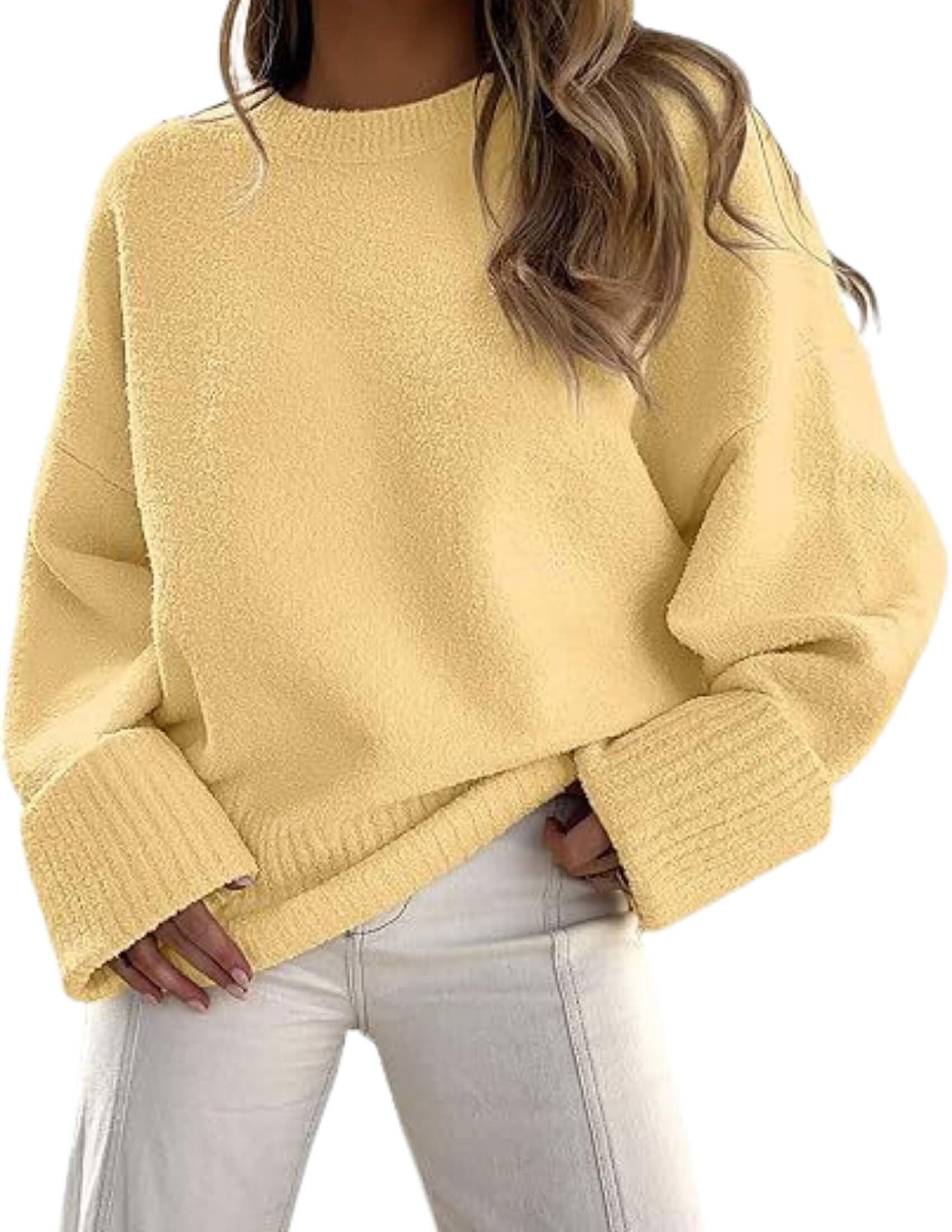 LIZALIG Womens Long Sleeve Fall Pullover Sweaters Top Solid Casual Crew Neck Winter Outfit Knitwear