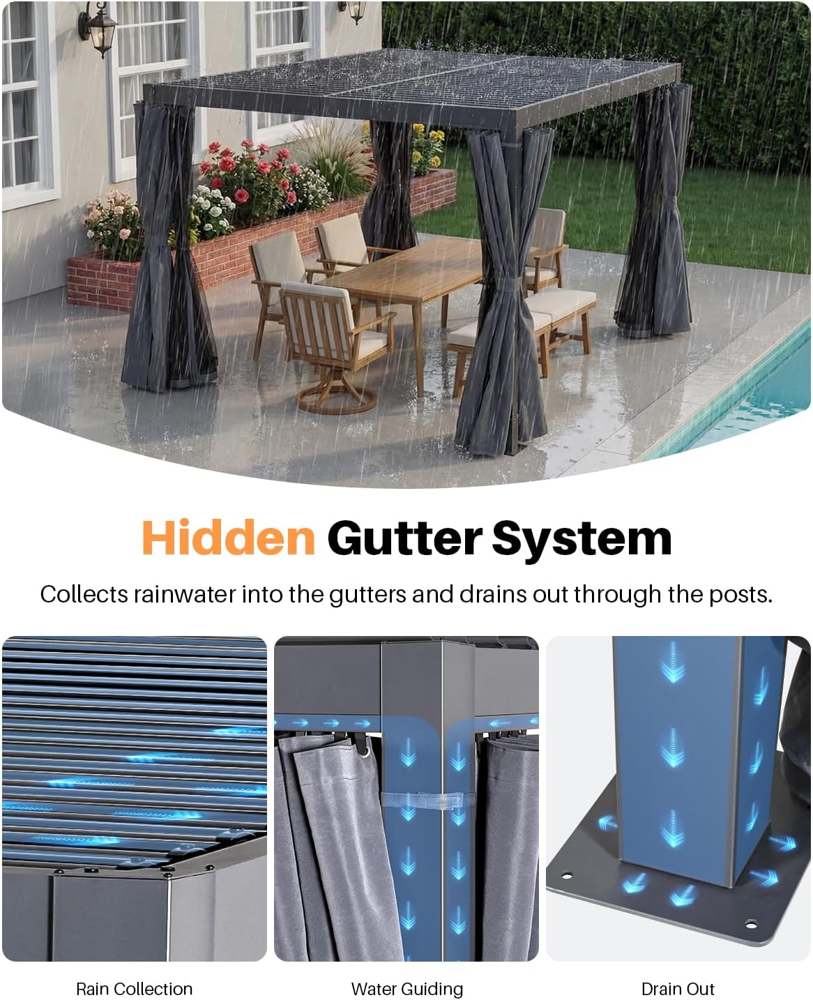 Louvered Pergola 10' x 12' Never-Rust All-Aluminum Patio Pergola with Adjustable Louvers, Easy Assembly Outdoor Pergola louvered Gazebo with Waterproof Curtains & Netting for Patio Deck Porch