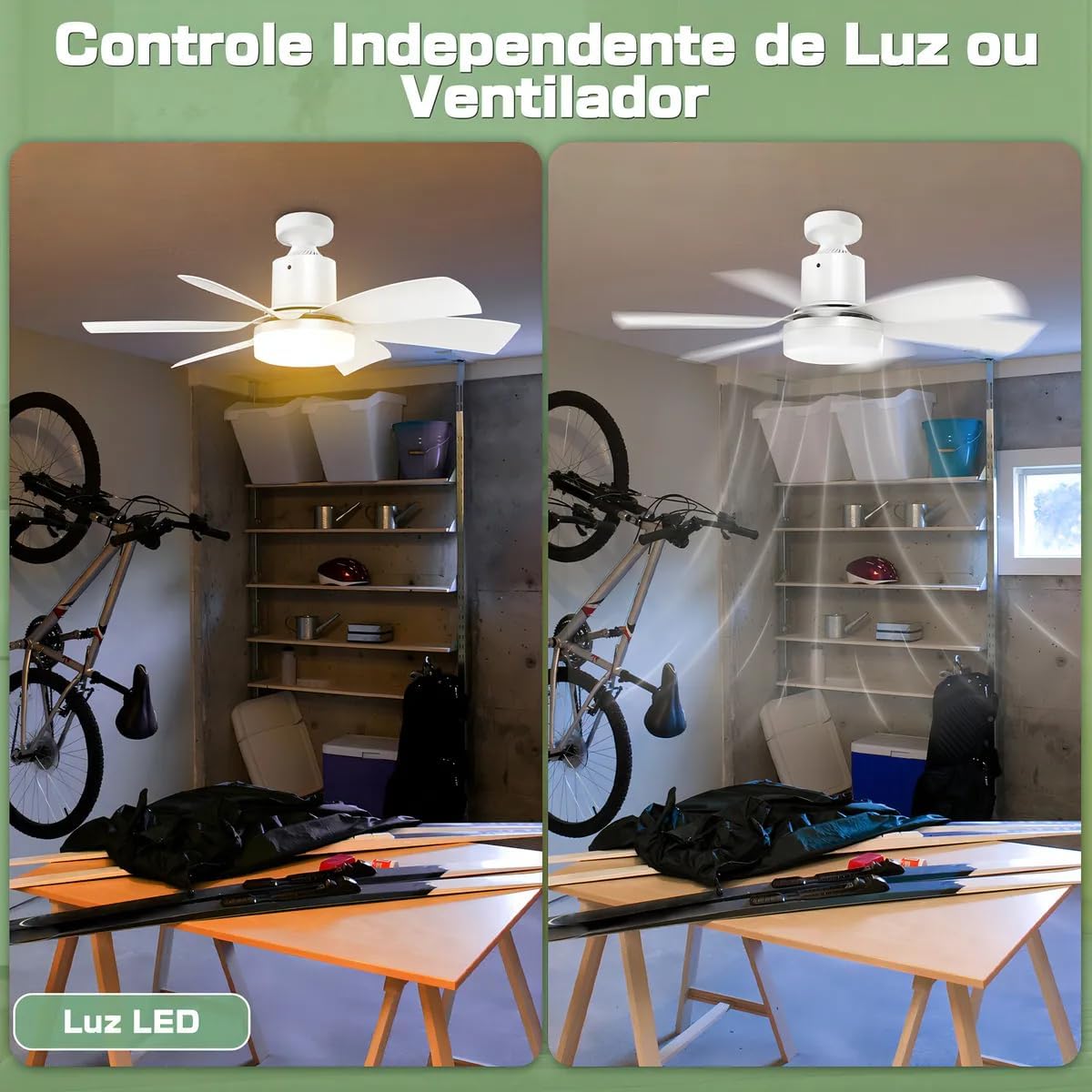 Ventilador de Teto E27 com Controle Remoto, 6 Pás Potentes, Luz LED 25W 3 Cores, Instalação Fácil Tipo Lâmpada, Silencioso e com Função Noturna Ventilador de Teto E27 com Controle Remoto, 6 Pás Potentes, Luz LED 25W 3 Cores, Instalação Fácil Tipo Lâmpada, Silencioso e com Função Noturna