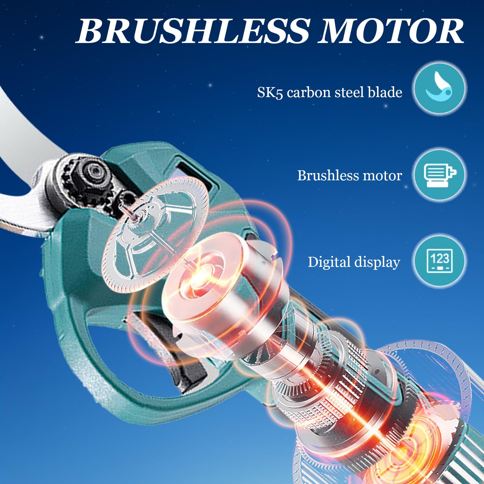Sécateur Électrique sans Fil 21V avec 2 Batteries 2.0Ah & Chargeur, Coupe-branches Électrique avec Moteur sans Balais et Lame SK5, Diamètre de Coupe 25mm – Sécateur à Batterie pour Jardinage