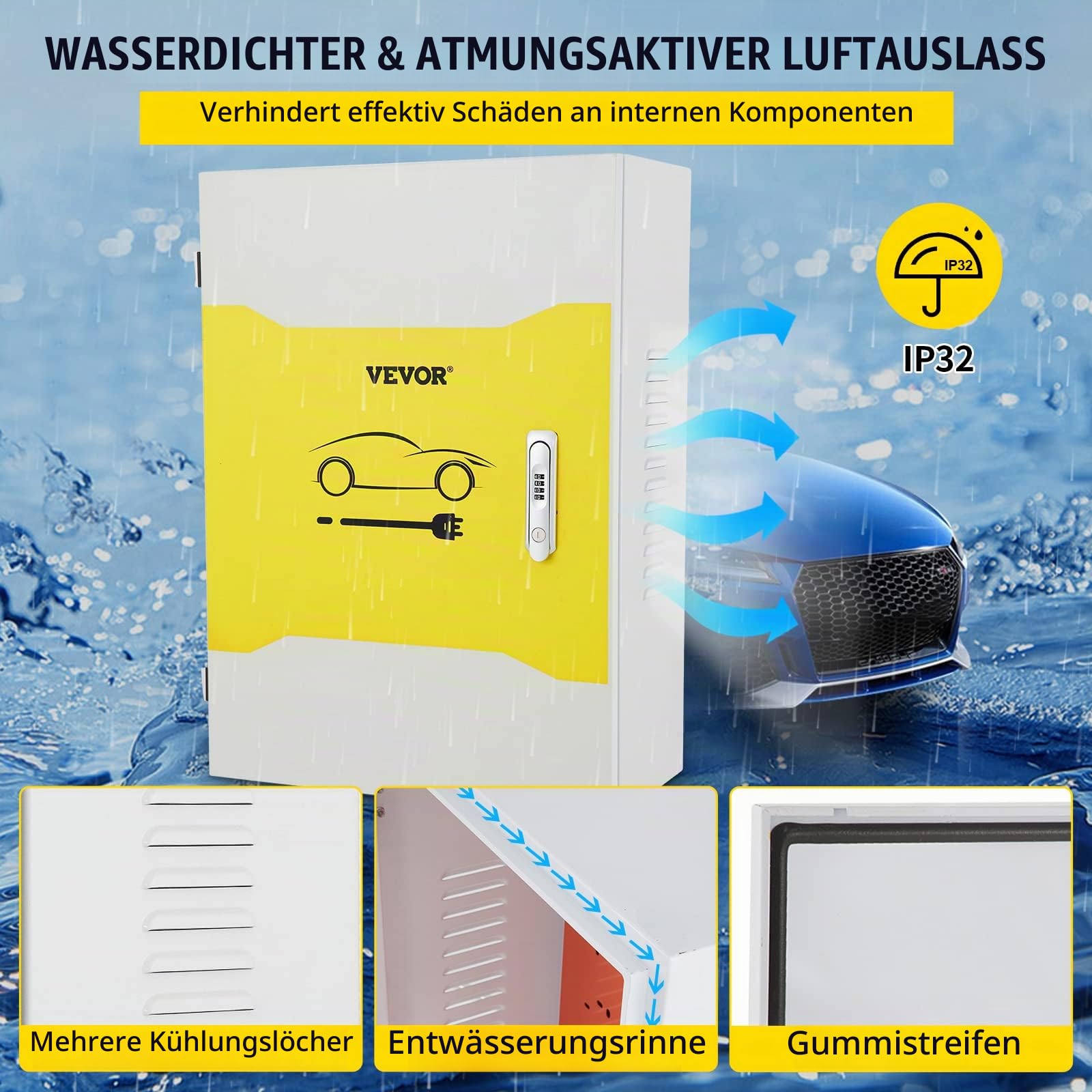 VEVOR Tesla-Ladestationsbox, 70 x 50 x 25 cm, Outdoor-Kabelbox, Ladebox, Kabel-Organizer, IP32 wasserdicht, staubdicht, Cool Roll Steel-Elektrogehäusebox, für Tesla-Wandanschluss