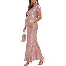 Sequin Short Sleeve Mermaid Maternity Maxi Dress Baby Shower Gown
