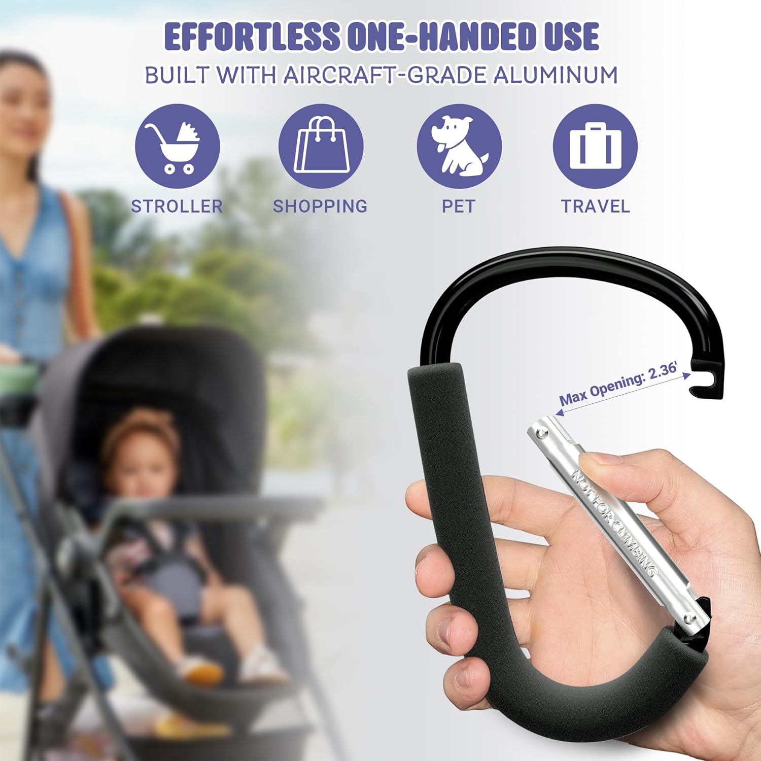 sprookber 6.7 Inch Large Stroller Hooks for Diaper Bags & Purses, Heavy Duty Mommy Hooks for Shopping, Grocery, Backpack – Baby Stroller Accessories, Set of 2 (Black) (Pack of 2)