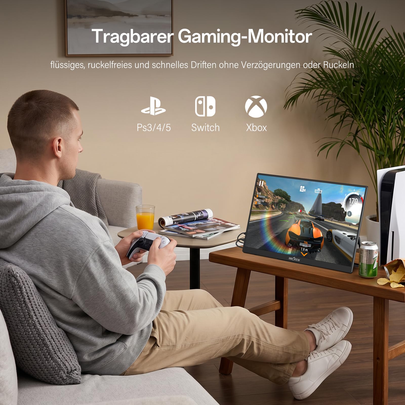 InnoView Monitor portatile da 16", 144 Hz, FHD 1200P, secondo schermo mobile per laptop, MacBook, PS5, Xbox, con custodia, alimentatore di rete non incluso