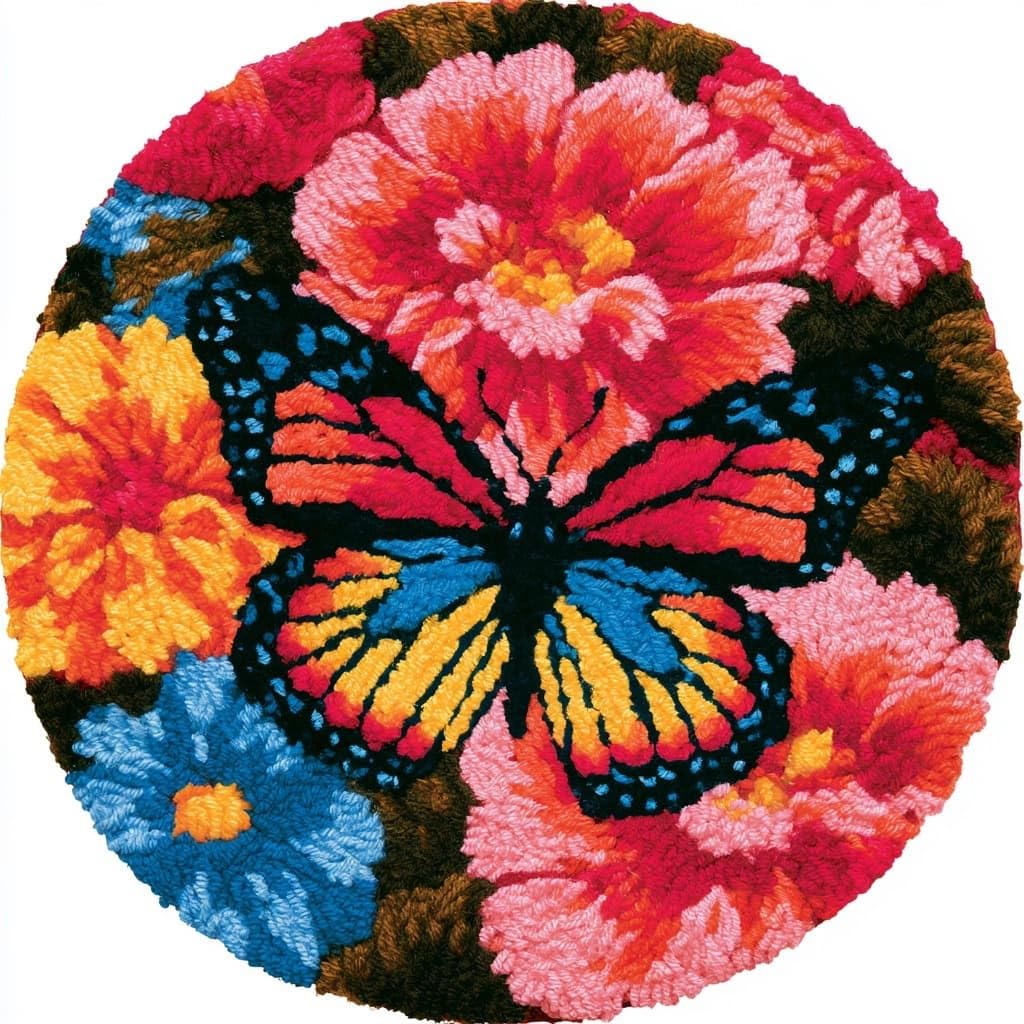 AMBATTERY Round Shape Latch Hook Kits for Adults,Butterflies and Flowers