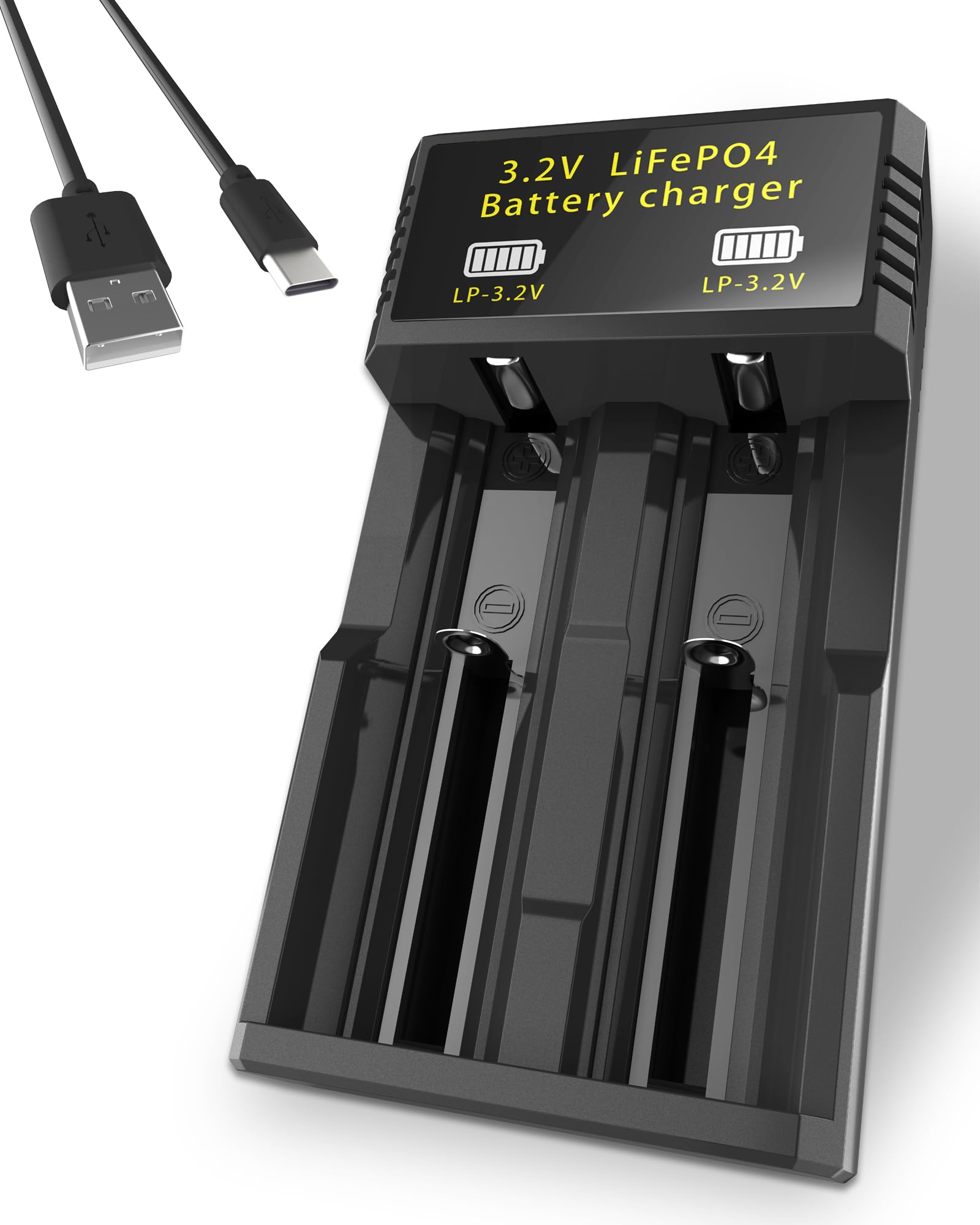 Henreepow 3.2v LifePo4 Rechargeable Battery Charger, Designed for 3.2v Rechargeable Batteries, Overcharge Protection, Automatic Power Off When Full, LED Light Display. (2 Slots)