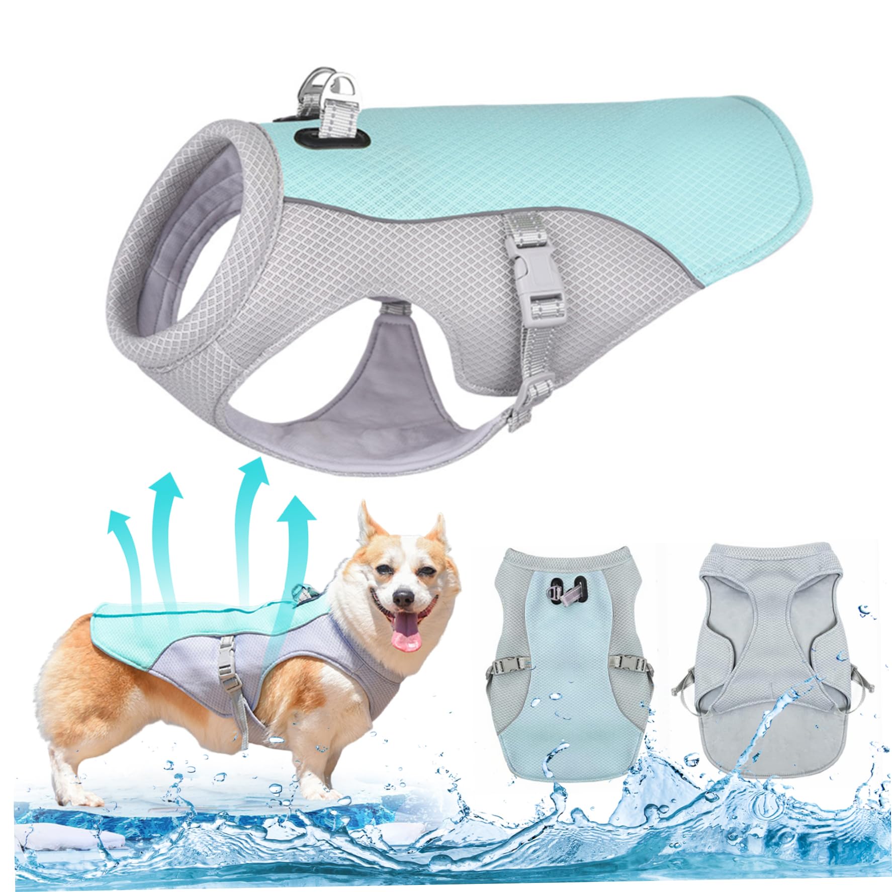 Cool Jacket for Dog Dog Cooling Vest Summer Cooling Coat Breathable Mesh Adjustable Quick Cool Jacket for with Reflective Strip Fit Harness, M