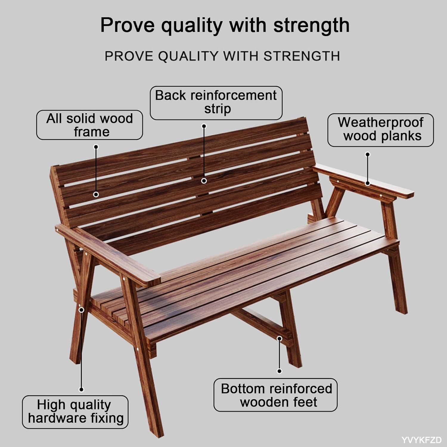 YVYKFZD Outdoor Garden Bench, Modern Wooden Patio Bench Seat, Park Bench Chair with Curved Design Backrest and Armrest, Durable and Comfortable Design, for Backyard, Poolside (Color : Carbonized Colo