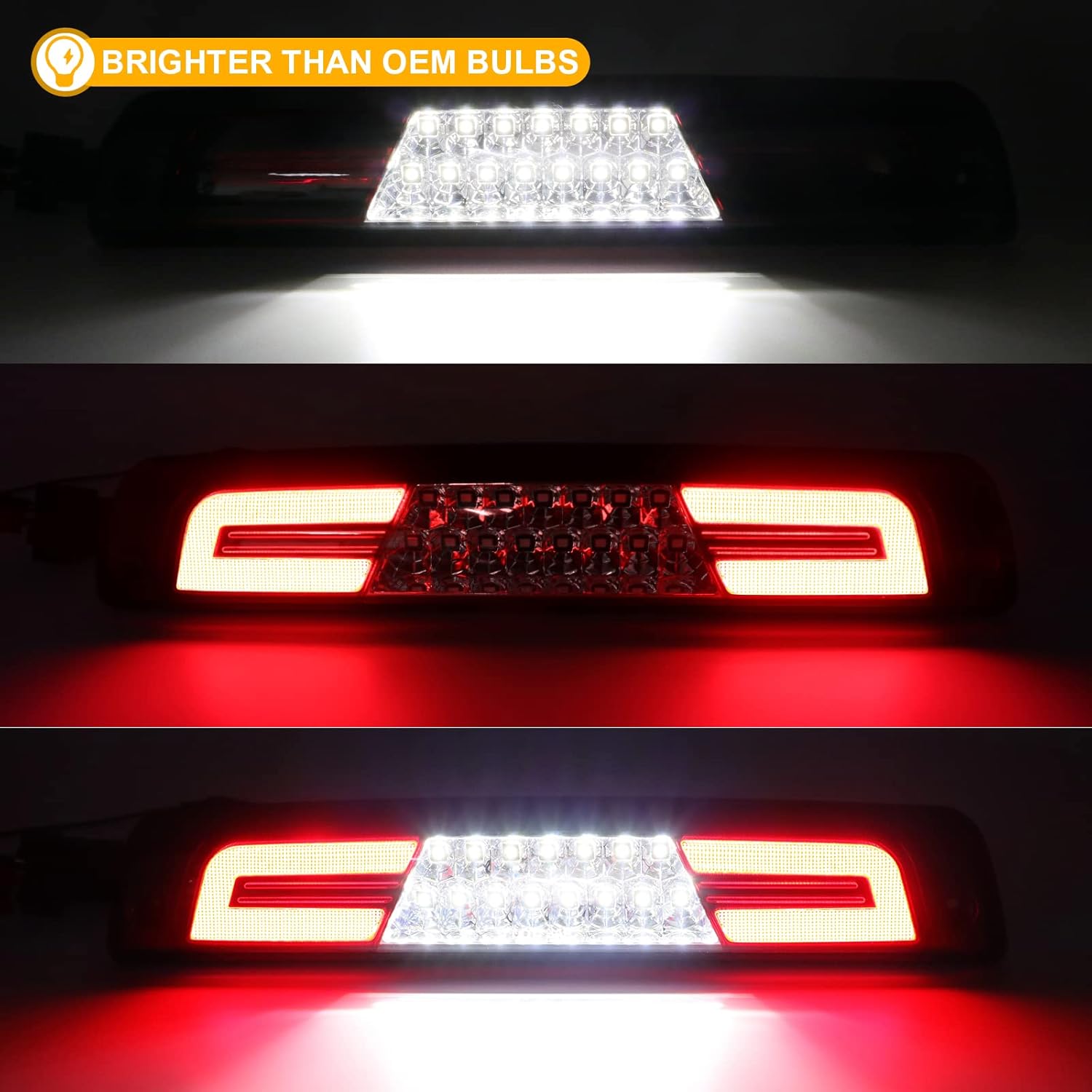 R&F Auto LED Strobe Third Brake Light Compatible With Ram 1500 2500 3500, 2003-2009, Red High Mounted Stop Lights with Seal Foam Gaskets Roof Cargo Light Pickup Truck