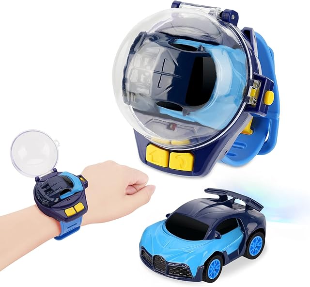 Augot Remote Control Cars Watch Toys with LED Light, 2.4GHz Mini Watch Remote Control Car Alloy RC Car Wrist Racing Watch Interactive Racing Games Toy Car Birthday Gifts for Boys(Blue)