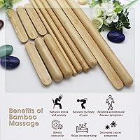 Vista 7 de Juego de 12 palos de masaje de bambú con una bolsa de transporte, rodillo de masaje para moldear el cuerpo, palos de masaje Guasha, herramientas