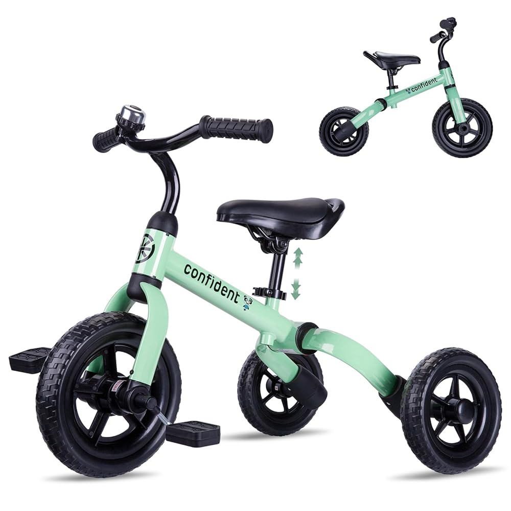 YGJT 3 in 1 Tricycle for Toddlers Age 2-5 Years Old, Folding Kids Balance Bikes with Adjustable Seat and Removable Pedal, Ride-on Toys for Infant, Gift for Baby Boys Girls Birthday (Mint Green)