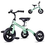 YGJT 3 in 1 Tricycle for Toddlers Age 2-5 Years Old, Folding Kids Balance Bikes with Adjustable Seat and Removable Pedal, Ride-on Toys for Infant, Gift for Baby Boys Girls Birthday (Mint Green)