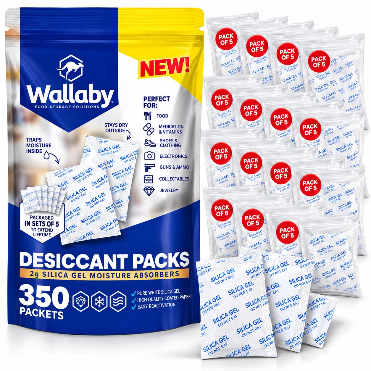 Wallaby 2g Food Safe Desiccant Packets for Moisture Control (350-pack)