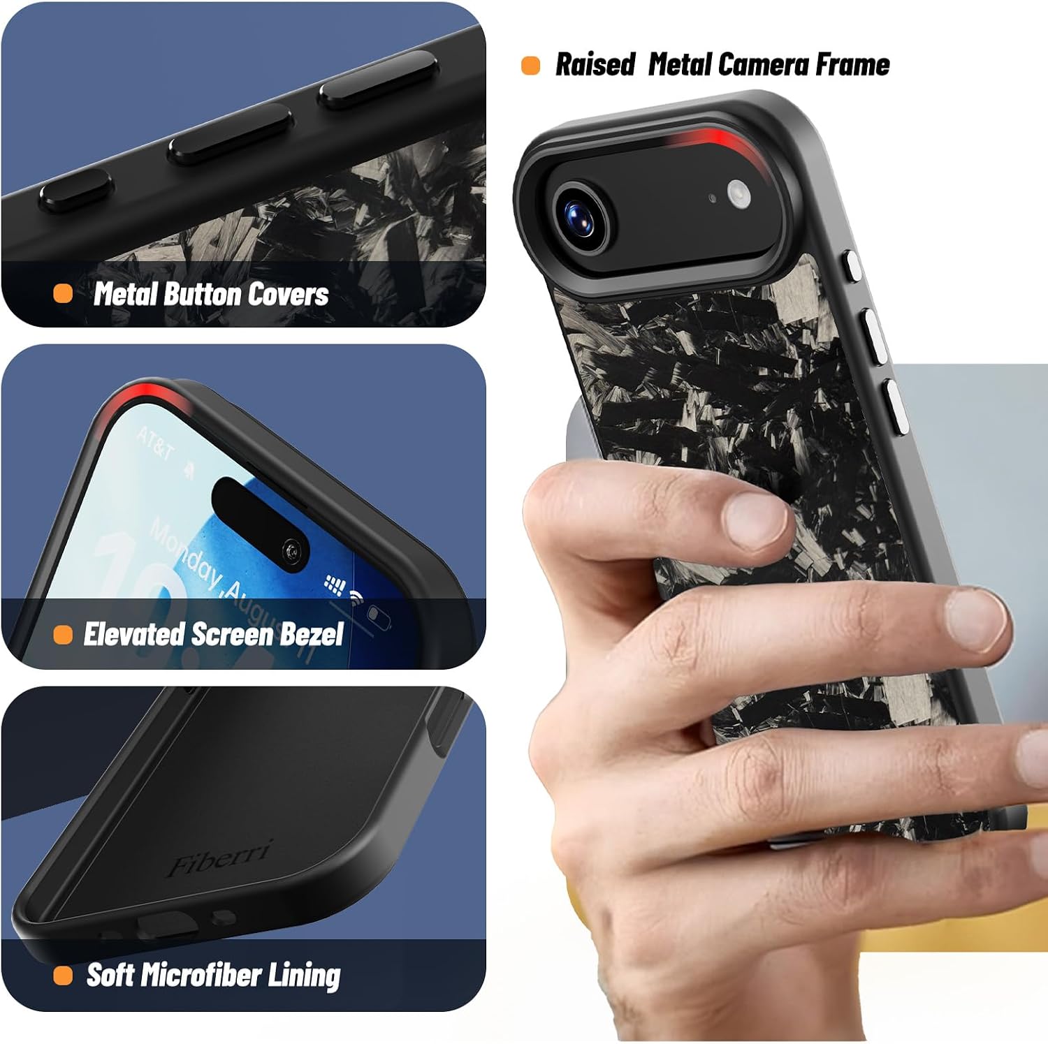 Flux Series Genuine Forged Carbon Fiber Case for iPhone Air, Built-in Magnets, Compatible with MagSafe, Military Grade Drop Protection, Shockproof Phone Cover - Glossy Black