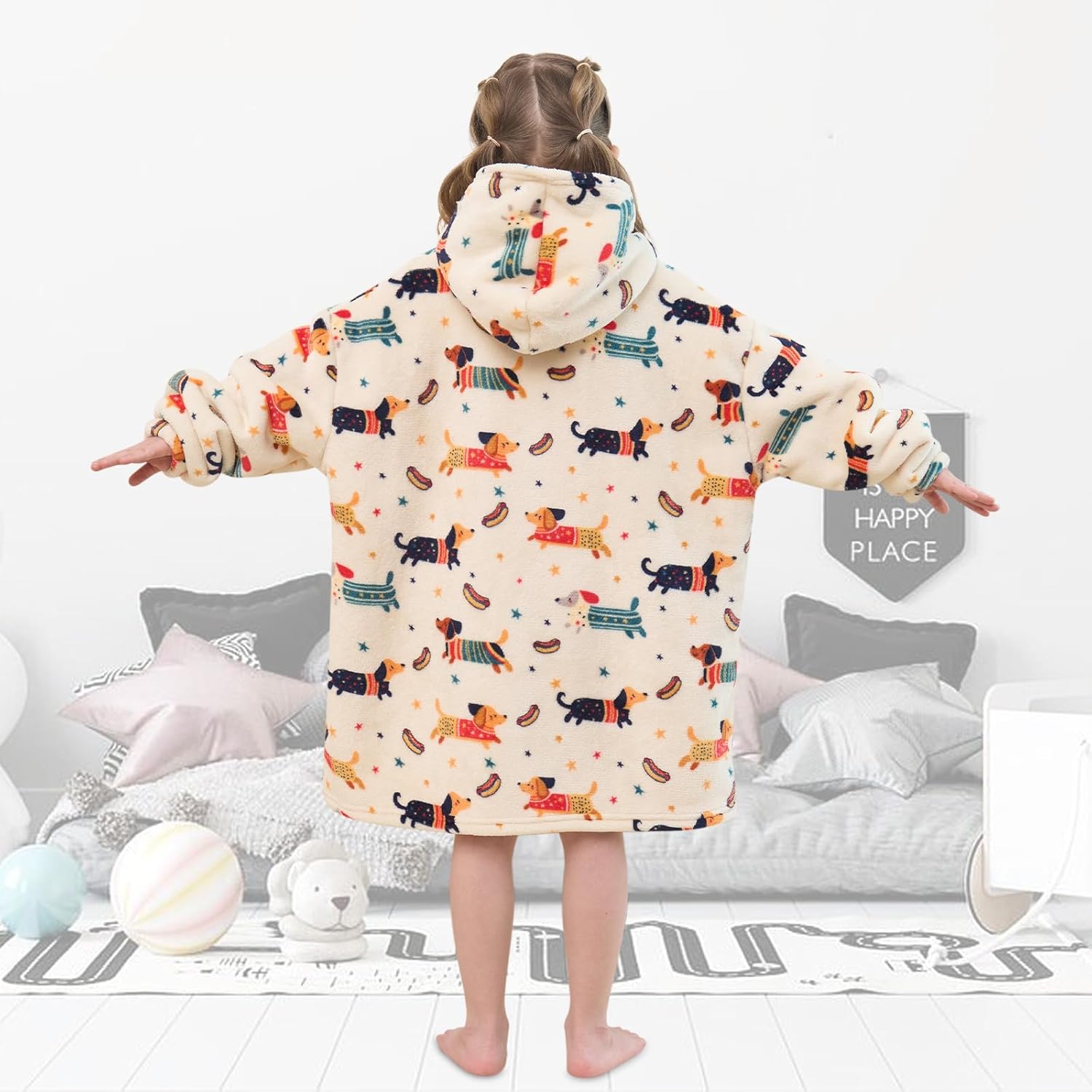 Fiosnow Dachshund Blanket Hoodies for Kids Toddler 2-6YR Oversize Wearable Blanket Hoodies for Boys Girls Teens - Image 7