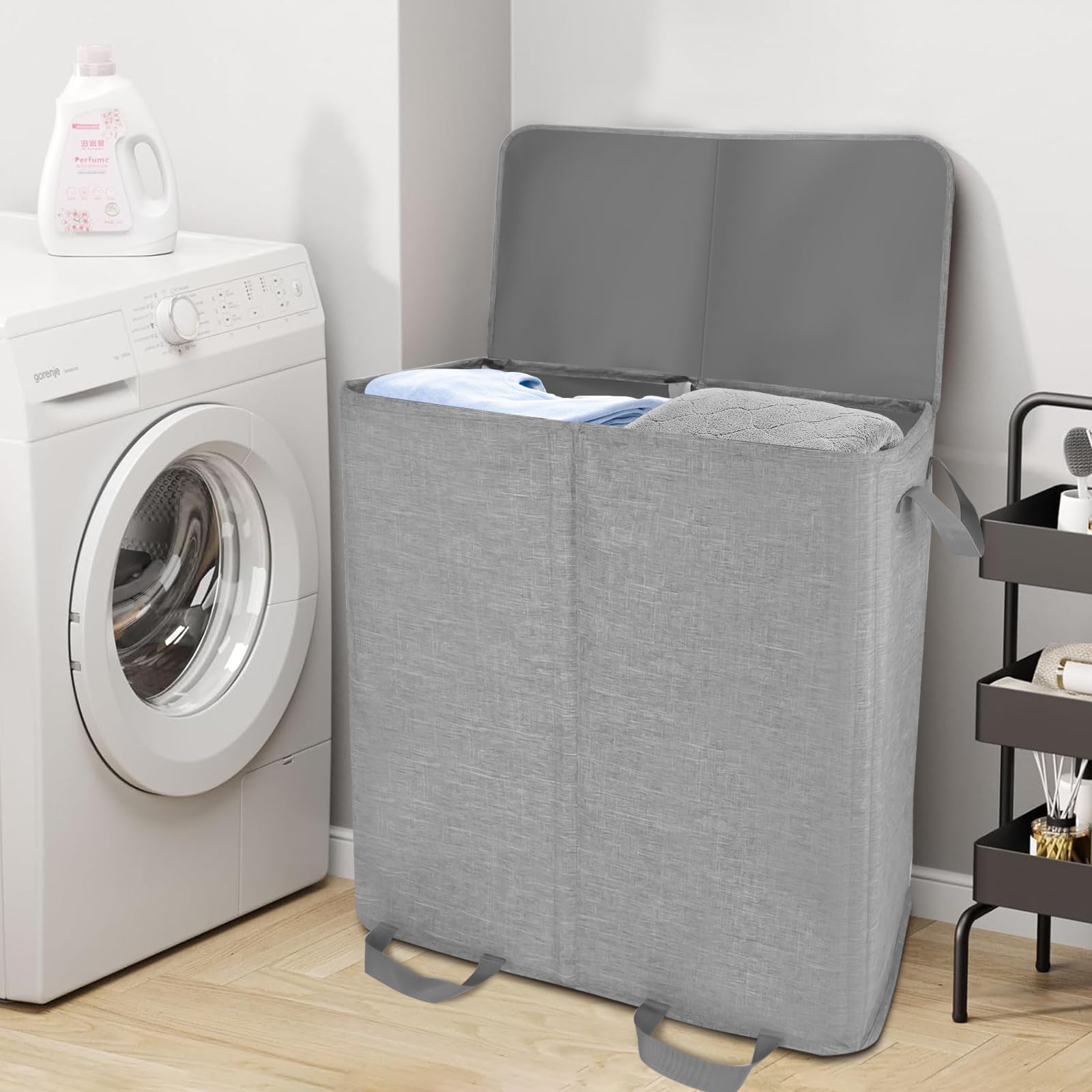 Ruizedudu Laundry Hamper 2 Section Double Laundry Basket With Lid?154l 2-Cylinder Classified Laundry Basket,Color Suitable For Family Laundry, Bedroom, Dormitory (Grey,200) ?