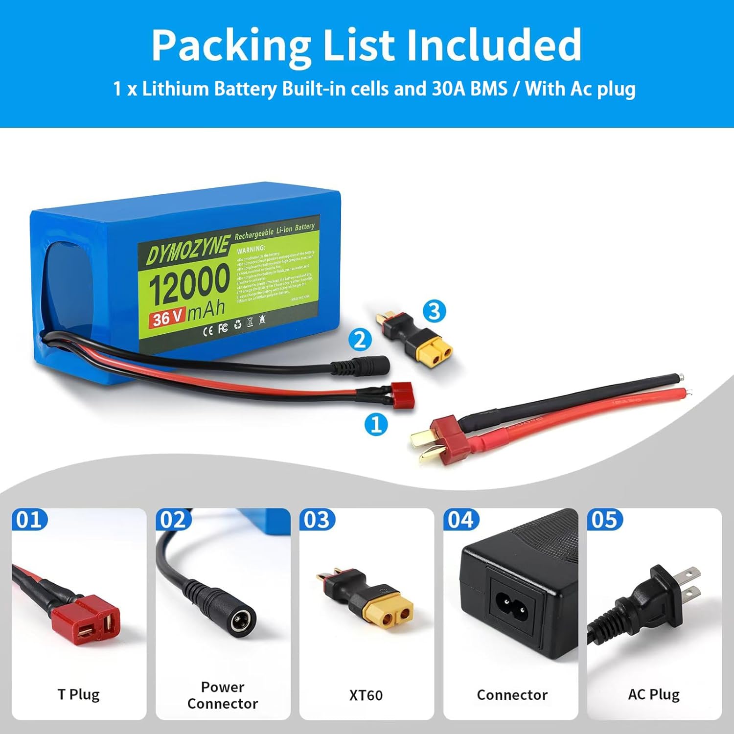 36V 12Ah Ebike Battery, Lithium Battery Pack with 30A BMS for 100W-2000W Electric Bike and Motor E-Bike, 36V Motory for DIY of Electric Bicycles